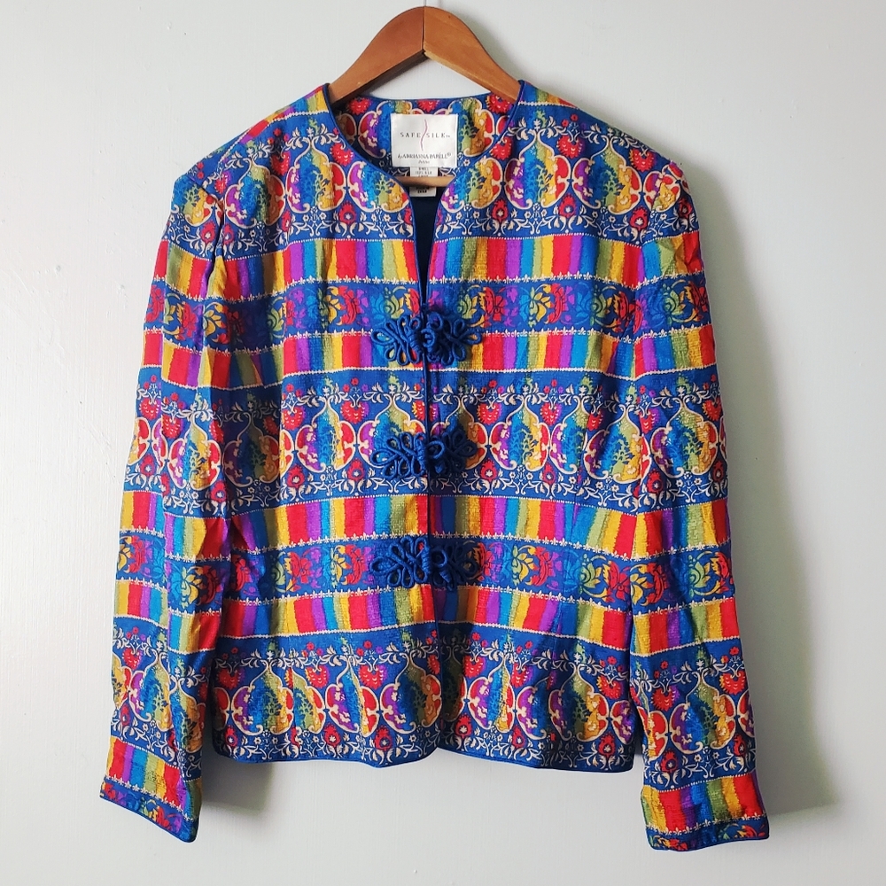 Vintage Adrianna Papell | Rare Retro Colorful Silk Button Blazer